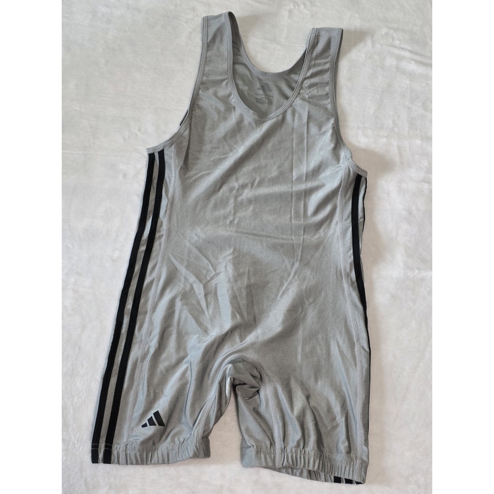 Adidas aS102s Mens Medium Three Stripe Wrestling Singlet in grey black stripes